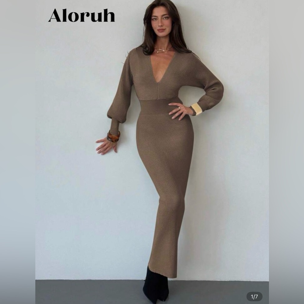 Elegant Brown Knit Dress